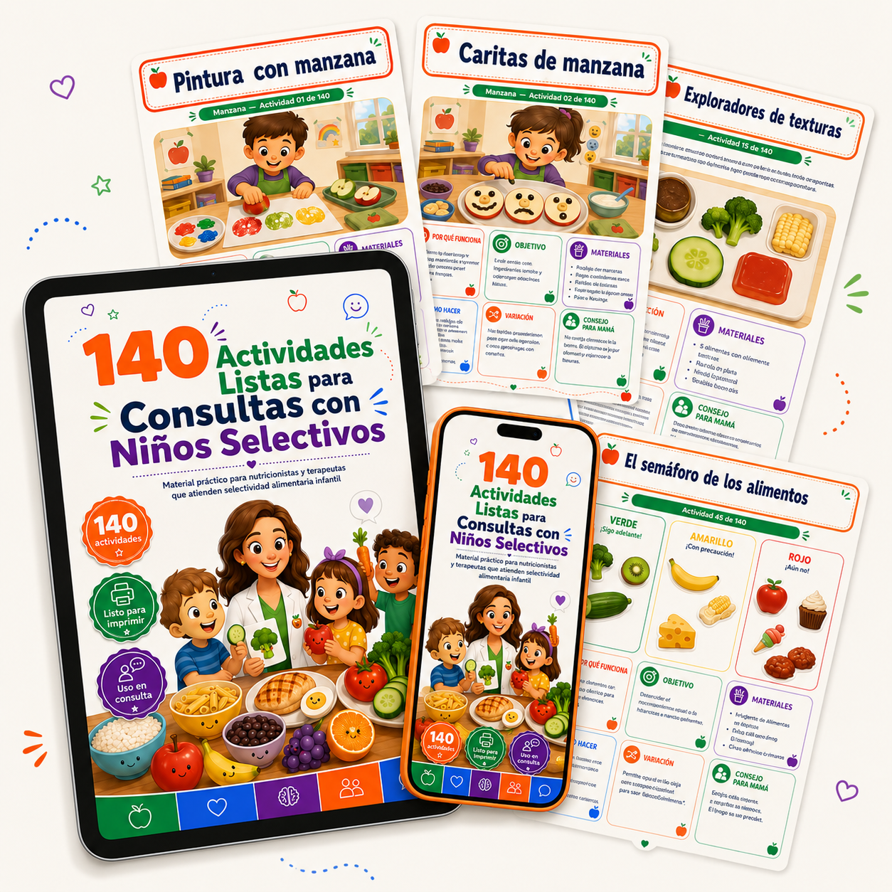 Niño feliz probando alimentos coloridos